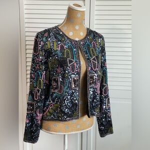 Amazing Vintage 80’s Sténay Multicolored Geometric Beaded Evening coat jacket M